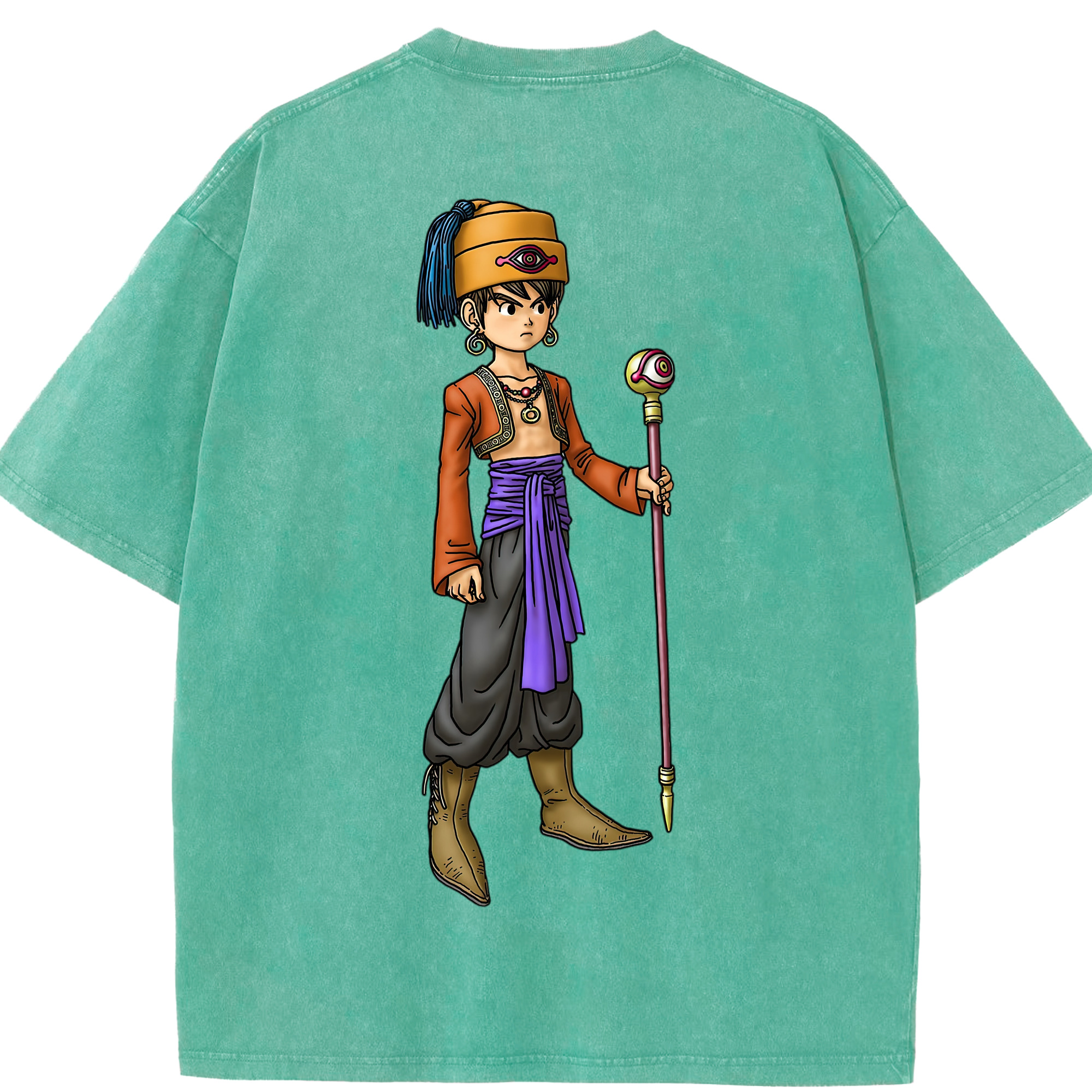 （画像用） ドラゴンクエスト Doragon Kuesuto Dragon Quest 綿100% ヴィンテージ風 半袖Tシャツ（背面プリント）